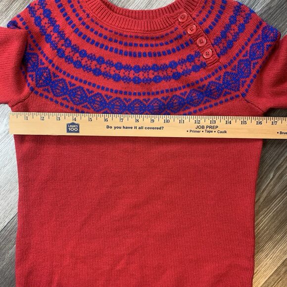 Talbots Sweater Women’s Petite Red Navy Fair Isle Lambswool Blend - Picture 5 of 7